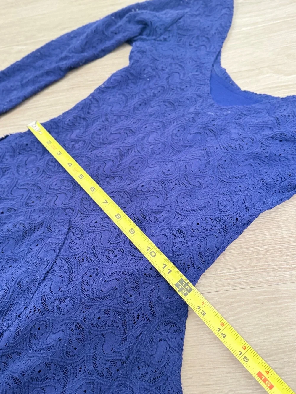 Free People Navy Lace Fit-and-Flare Long Sleeve Dress